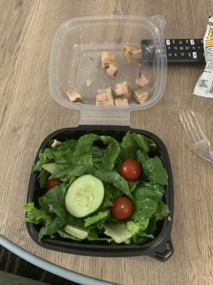 Small salad with blacken chicken added on for 2 dollars