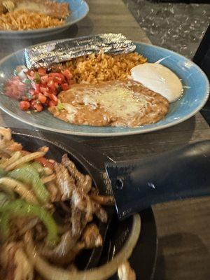 Texas Fajitas with rice and beans