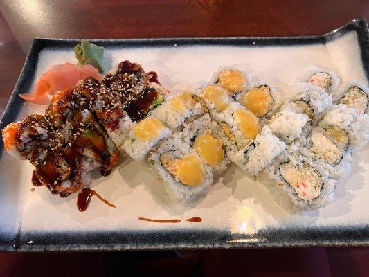 Nagoya Special Eel roll, dynamite roll, crunchy roll