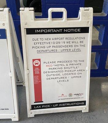 Shuttle pick up instructions