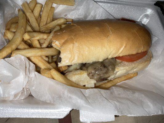 Fries and Philly mushroom cheesesteak