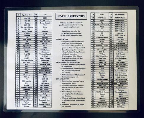 TV Channel map in-room entertainment.