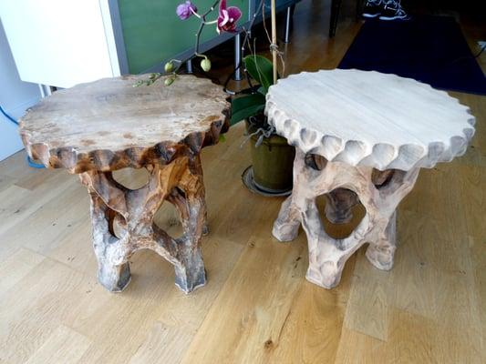 wood stools before & after sandblast