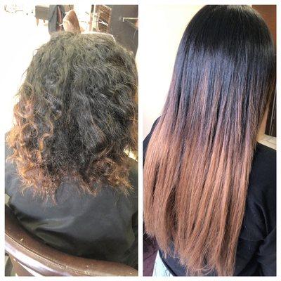 Tape in extensions and balayage with Brazilian blowout