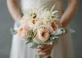 Peach cabbage roses w/ dusty miller