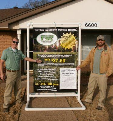 Chase (left) and JJ show off some of our current promotions.