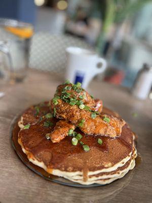 Hot chicken pancakes.