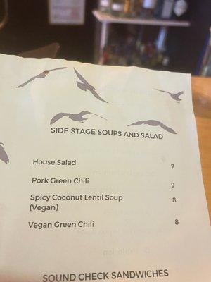 Soups available and a house salad option.