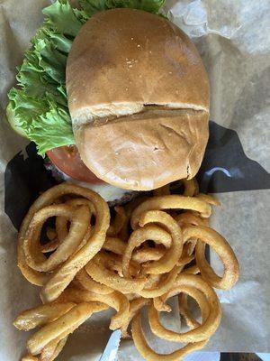 Cheeseburger & curly fries