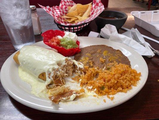 Chicken chimichanga with sour cream sauce