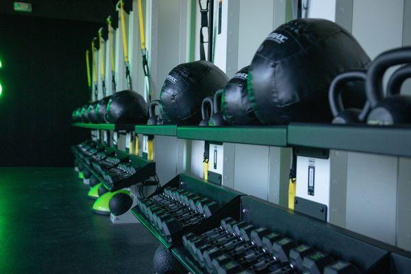 The strength room! Includes 24 individual stations with dumbells, kettlebells and more!