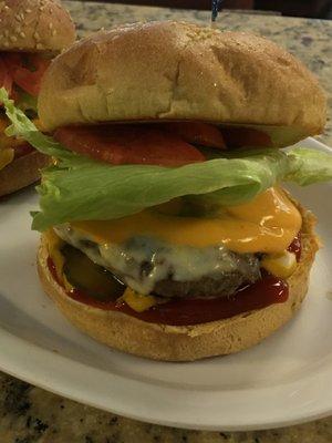 Hamburger + fries with melted cheddar