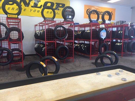 Lots of motorcycle tires in stock