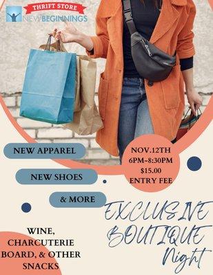 Exclusive Boutique night Nov 12th 2022