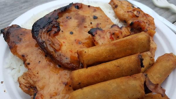 Bbq pork, rice, and lumpia. Yelpalicious!