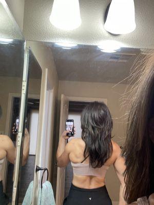 Back shot of my new hair color, cut and blow out. I can't be happier with this new look!!!