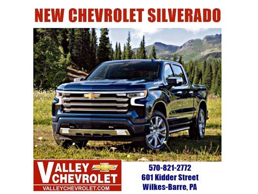 NEW CHEVROLET TRUCKS at your TRUCK HEADQUARTERS! Valley Chevrolet 570-821-2772 ~ 601 Kidder St., Wilkes-Barre, PA