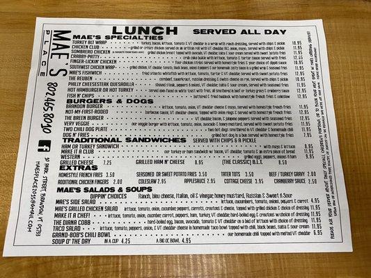 Lunch menu