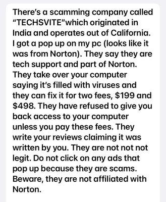 Information   You don't have these scammed listed in order for clients to complain. I suggest you add TECHSVITE.