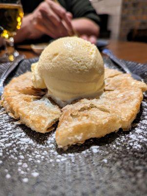 K-Pancake with Ice Cream. $9 Dessert. Melted brown sugar and cinnamon inside the fried sugary pancake.