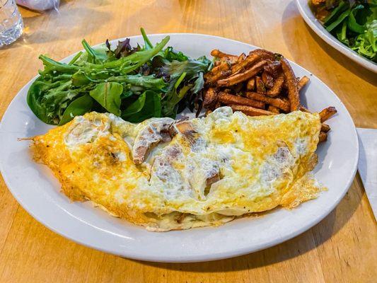 Egg White Omelette w/ mushrooms, sausage, and gruyere cheese