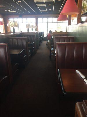 Lots of empty booths on Sunday at 1:00 pm.   Had to wait to be seated, not enough wait staff Food was good.