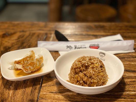 Combo A comes with 2 pieces of gyoza and fried rice.