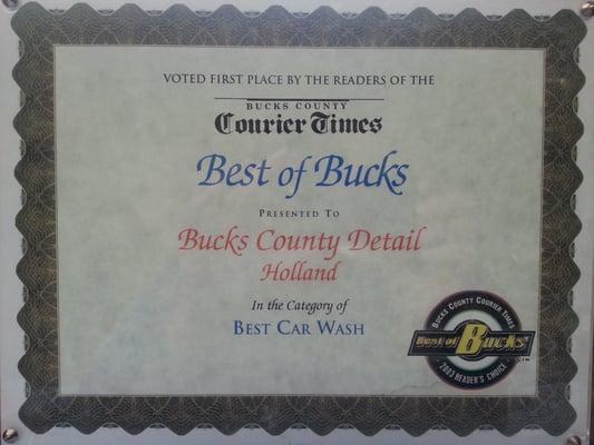 Our award as presented by the Bucks County Courier Times.