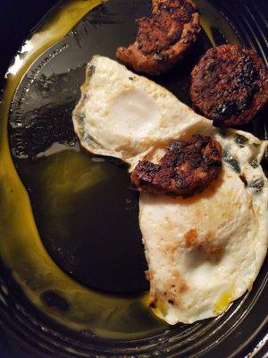 Wrong burned meat and broken yolk