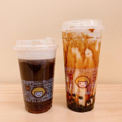 L: Coffee with Salted Cream and Okinawa with Fresh Milk with Boba + Salted Cream