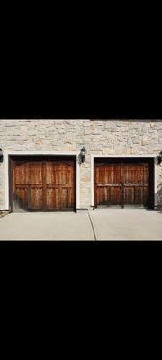 Double garage door full refinish (before) picture.