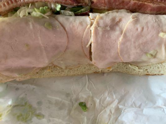 4 slices of meat when 8 are called for in a foot long sandwich!