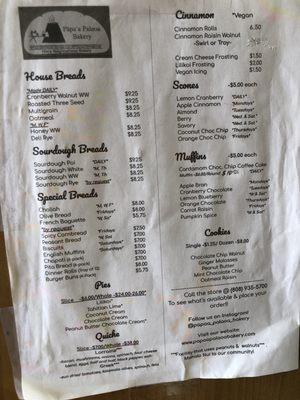 Menu as of February 2024