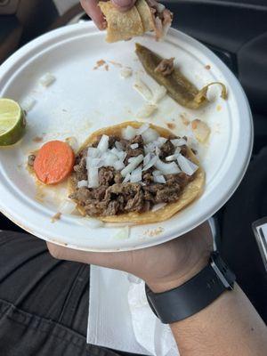 Was 3 tacos carne asada with beans and onions only