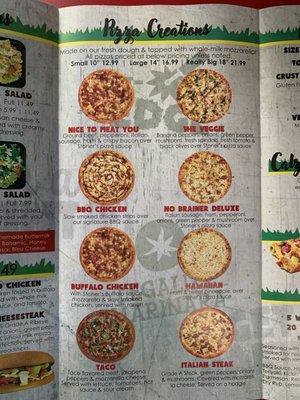 Pizza Menu