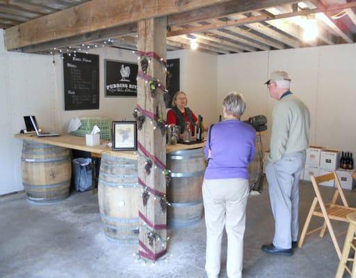 Fun, rustic new downstairs tasting room still a work in progress in June 2012