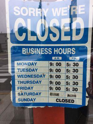 Posted hours in window