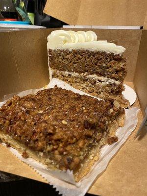 Pecan bar and carrot cake