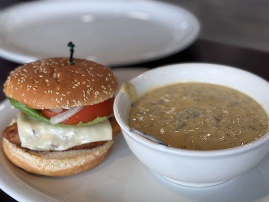 Fried Halibut Sandwich w/ Broccoli Cheese Soup