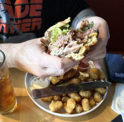 MOAB- Mother of all burgers with cheese & tater tots.