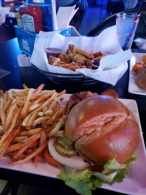 Bacon burger  and wings with gochujang sauce