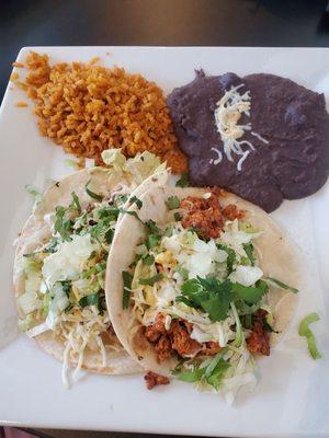 Lunch combo- 2 tacos w rice and beans