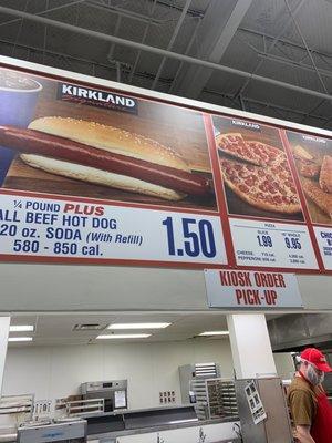 Great prices for 1/4lb beef dogs w/drink and whole pizzas.