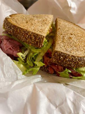 Pastrami Sandwich on wheat bread $8