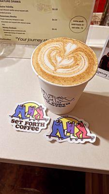 Hot Honey graham Latte with available stickers.