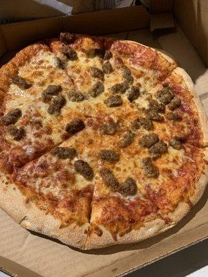 Large sausage and cheese pizza