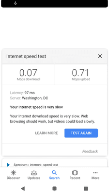 Screenshot of a Google WiFi speed test