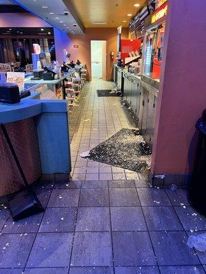 This photo just shows that even when the movie is playing and no one is buying snacks, no one cleans up.. this place is disgusting