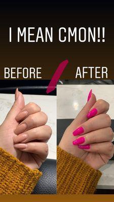 C top nails trash work on the left. What nails are supposed to look like on the right