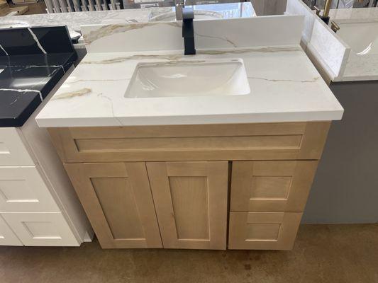 Oak 36" Bathroom Vanity with Calacatta Gold Vanity Top